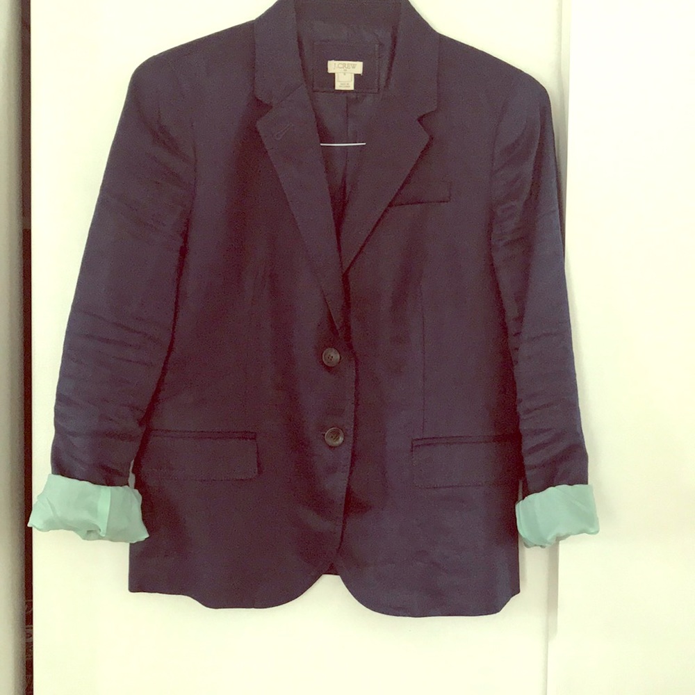 J Crew Navy Blue Linen Blazer